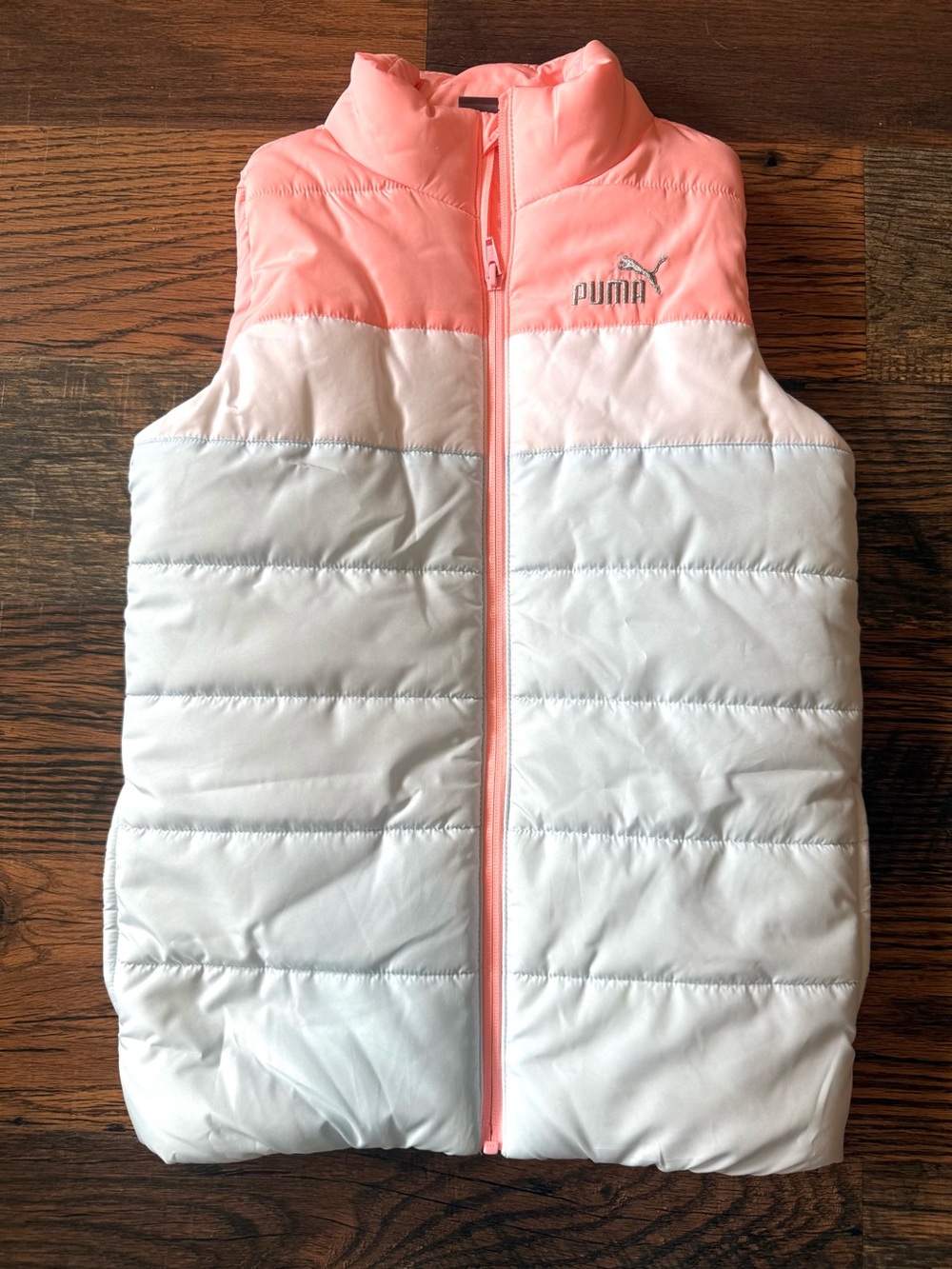 Kids PUMA Girls' Pink, White & Blue Puffer Vest, Like New! Size M 10/12